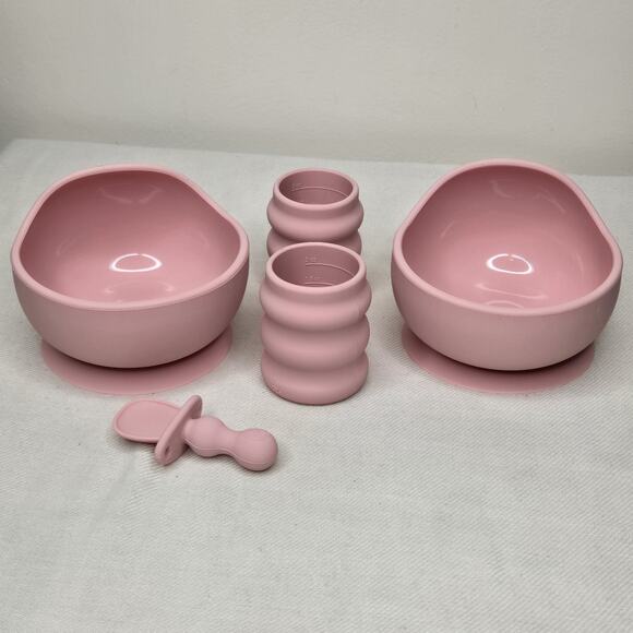 BooginHead 5 Piece Baby Led Weaning Silicone Tableware Feeding Set, Pink - Picture 1 of 10